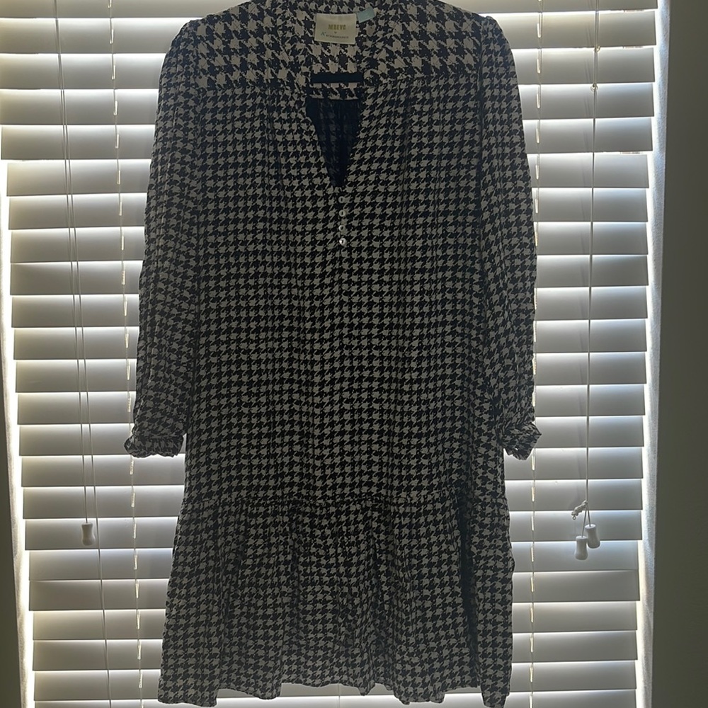 1X Black and White Anthropologie Houndstooth Dress